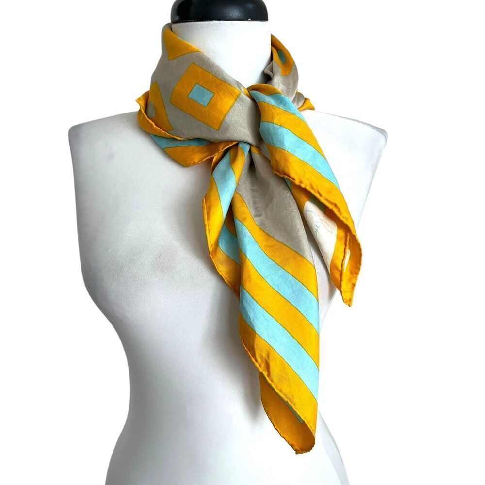 Vintage Silk Square Neck Handbag Scarf Retro Geometric Hand Rolled